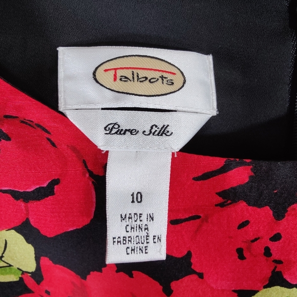 Talbots 100% Silk Red Rose A-Line Midi Dress Size 10 - Picture 2 of 11
